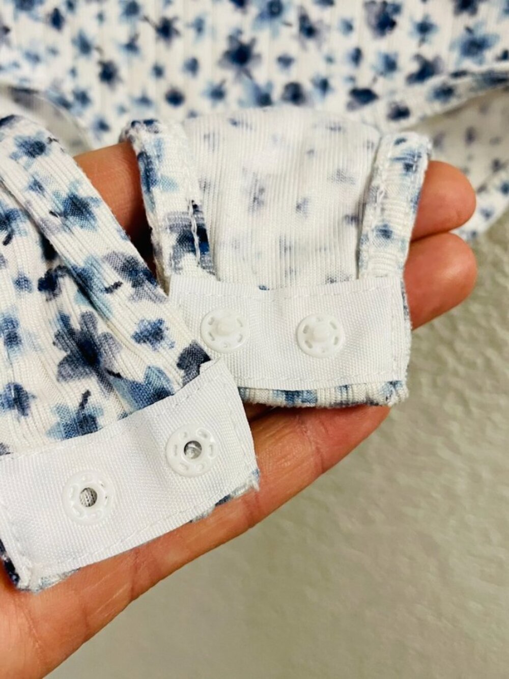 White Blue Floral Tank Top Stretchy Bodysuit | Medium - Picture 4 of 5